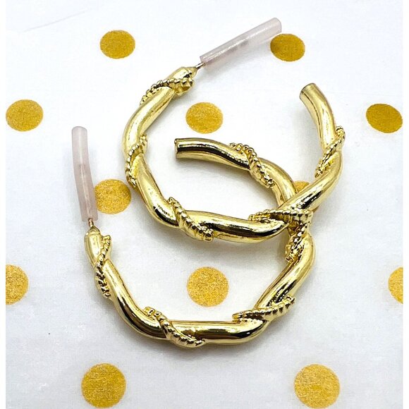 Twisted Gold-Tone Hoop Earrings With Braided Design - Picture 1 of 1
